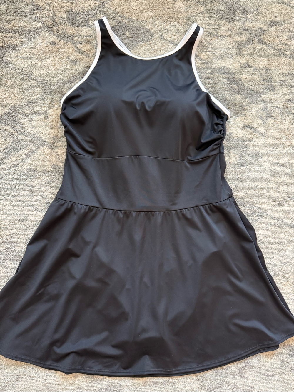 Lands' End Black Swimdress with White Trim 18L
